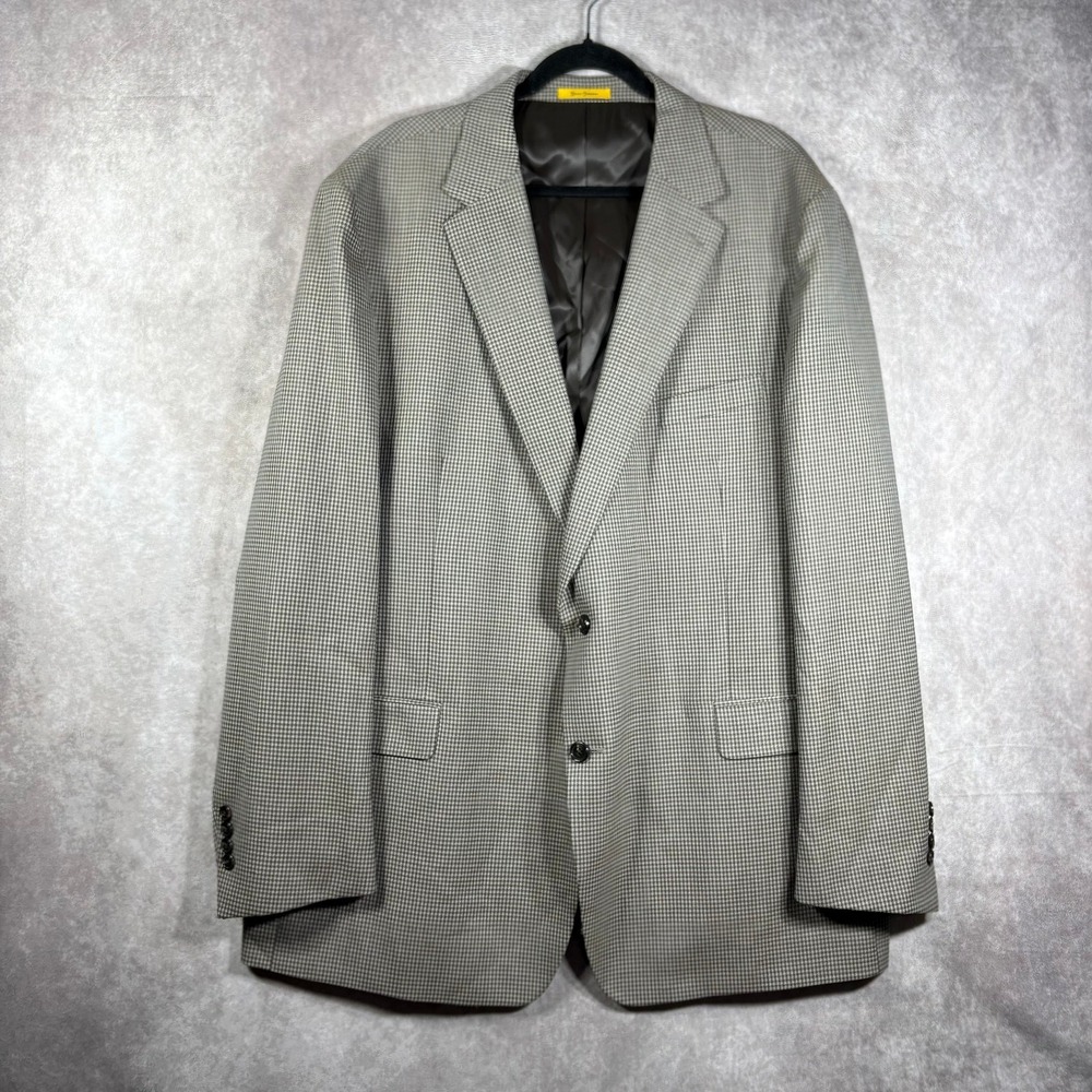 Hickey Freeman Blazer Sport Coat Men Size 52L Brown Houndstooth Wool Two-Button
